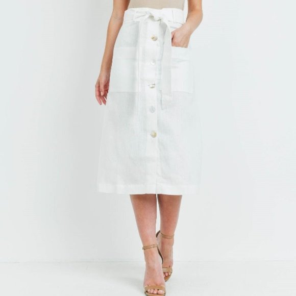 Belted Linen Button Skirt off white - Picture 4 of 10